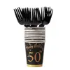 Decoración Navideña Temática de Cumpleaños 60-50-40 Negro y Dorado Casual Set de Platos y Vasos Desechables