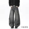 Jeans de trabajo de patchwork deconstruido con bolsillo grande para hombre, corte recto holgado, pierna ancha curva, estilo American high street, pantalones de moda