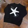 Suéter Redondo Bordado com Estrela do Mar Estilo Preguiçoso Coreano para Homens e Mulheres, Pulôver Casual e Versátil Sem Capuz para Outono e Inverno