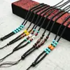 Collar de Cuerda con Lanyard Cuentas de Ágata Negra Imitación Turquesa Colgante de Madera de Ala de Pollo Cuerda Cadena para Suéter de Cuerda de Jade S1