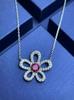 Collar de esmeralda con cultivo de flores personalizado transfronterizo, incrustaciones de plata S925, color tesoro de cultivo, cadena de clavícula de lujo ligera vintage