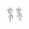 Elegantes Pendientes de Borla de Perlas con Estrella de Cinco Puntas y Diamantes Brillantes, Diseño Único, Compactos y Modernos, Pendientes de Alta Gama para Mujeres