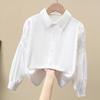 Camisa branca feminina de renda, manga comprida, primavera e outono, uniforme escolar para estudantes do ensino fundamental e médio, camisa básica para meninas
