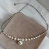 Em Stock! Colar de Pérolas de Cristal Redondo Nugget de Prata Corrente de Clavícula com Contas Gradientes Alto Brilho Corrente de Pescoço Elegante e Sofisticada