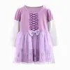 Vestido para Niña, Vestido de Primavera para Niña, Vestido de Princesa con Mangas Largas de Malla y Terciopelo Elsa para Niña Pequeña, Vestido de Frozen para Niña
