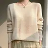 Nueva Prenda de Punto de una Sola Capa para Primavera y Otoño, 75% Cachemira, Color Sólido, Manga Larga, Suéter de Punto Pulóver con Cuello Redondo