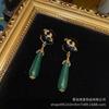 Nanyang Medieval Vintage Cobre Incrustado con Ágata Negra con Pendientes Colgantes de Piedra Natural Verde Pendientes Día