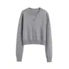 Suéter tejido de punto redondo retro americano, color liso, versátil, corte ajustado, chaqueta cárdigan, top, suéter exterior estilo old money