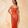 Amazon outono novo sexy vestido justo de alças moda renda sem costas fenda bolinhas