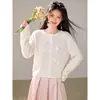 Cárdigan suéter suave de ganchillo tridimensional rosa pálido para mujer, chaqueta de punto casual holgada nueva de otoño 2026