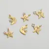 Colgante Cara Sonriente Estrella Luna de Circonita de Cobre Relleno de Oro de 14K Hecho a Mano DIY Pulsera Collar Pendientes Accesorios de Colgante