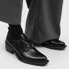 Zapatos derby de punta para hombre, zapatos de mago a la moda, zapatos de cuero de punta cuadrada con suela gruesa, zapatos de cuero casual retro de alta gama para hombre