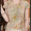 Top de Verano 2026, Moda Nueva, Adelgazante y Antiedad, Botones, Estampado, Manga Corta