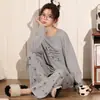 Pijama feminino para primavera e outono, novo modelo 2026, de manga comprida, 100% algodão, tamanho grande feminino, roupa casual para casa