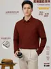 2025 Nova Camisa Polo Masculina Casual de Negócios Manga Longa Gola Lapela Cor Pura Versátil Slim para Negócios