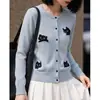 Cárdigan de Punto para Mujer 2026 Otoño/Invierno Nuevo Lana Fina Cuello Redondo Manga Larga Jacquard Gatito Top Versátil