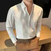 Nova Estilo Primavera 2026 Camisa Masculina de Alta Qualidade em Algodão Lyocell de Manga Longa com Textura de Couro e Gola Jacquard, Venda Direta do Fabricante