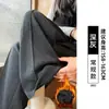 Calça de Lã Espinha de Peixe Wide-Leg Feminina 2026 Nova Outono/Inverno com Veludo Espesso Casual Petite Perna Reta Estreita