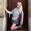 Bai Fen Zhi YiTEMU2026 Nova Blusa Casual Estilo Preguiçoso Falsa Duas Peças Gola Reversível Meio Zíper Manga Longa para Mulheres