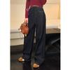 Pantalones de Maternidad Retro Azules de Mezclilla de Pierna Ancha Sueltos para Mujer Otoño e Invierno Ropa Exterior 2025 Nuevos Pantalones Casuales de Talla Grande Aspecto Adelgazante