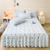 Faldón de Cama de Gasa de Doble Capa Engrosado Pieza Única Universal para Todas las Estaciones No es Sábana de Cama 100% Algodón Puro con Dobladillo Fruncido Cubierta Inferior fea Cubierta de Faldón de Cama