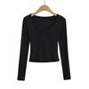 XMY2422-24 verão novo francês puro temperamento textura fio canelado renda costura botão de garota popular T-shirt
