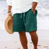 Nuevos Pantalones Cortos de Algodón y Lino con Múltiples Bolsillos y Cordón Rayados Casuales de Playa para Hombre de la Nueva Estación Independiente de Amazon Europea y Americana