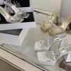 Sandálias de Salto Muito Alto Verão Novo Plataforma Impermeável Modelo Catwalk Strass Transparente Bico Quadrado Peep Toe Salto Grosso