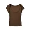 Bt811-26 Estilo Nuevo de Primavera Estilo Europeo y Americano Deseo Puro Sexy Grande Redondo Cuello Redondo Manga Corta Elástico Ajustado Delgado Camiseta