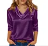 2026 Amazon Wish Estación Independiente Nueva Cuello Redondo Siete Mangas Primavera y Otoño Casual Cuello Oscilante Satín Ropa de Mujer