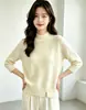 Camiseta de punto básica de dos piezas engrosada de terciopelo Andy, cuello medio alto, con abertura, para mujer, suéter de capa interior para otoño e invierno, top elegante