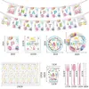 Platos de Papel Temáticos de Huevos de Pascua Vasos Desechables de Papel Servilletas de Papel Mantel Platos para Cena de Fiesta Festiva Vajilla de Conejo Decoración