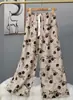 Calça de pijama feminina de algodão verão fina estampada casual perna larga mulheres grávidas podem usar fora do comércio exterior calças plus size