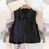 Chaleco Solapa 2026 Camisa Pequeña Verano Holgada Nuevo Estilo Cubre Vientre Sin Mangas Camisa Blusa Diseño Top Corto Mujer