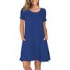Amazon Transfronteiriço Nova Camiseta Feminina Plus Size Gola Redonda Cor Sólida Casual Bolso Manga Curta Vestido A-Line Cintura Alta