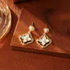 Pendientes de Trébol de Cuatro Hojas Coloridos Esmaltados Estilo Medieval, Pendientes de Moda de Alta Gama y Exquisitos Estilo Palacio, Pendientes de Diseño Nicho