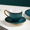 Taza y platillo de porcelana fina color verde malaquita de estilo occidental nuevo, taza de té floral para restaurante, taza de té de cerámica para el hogar, juego de tazas de regalo al por mayor