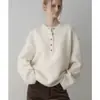 Suéter F*Cade Pa*Tern Mezcla de Lana de Alpaca Cuello Henley Otoño e Invierno Espesado Estilo Holgazán Top de Punto