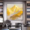 Pintura Decorativa con Fondo de Montaña para la Oficina, Pintura al Óleo Estilo Americano de la Montaña Dorada al Amanecer, Arte de Pared para la Sala de Estar, Vestíbulo y Pasillo