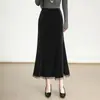 Saia feminina de veludo 2026 outono nova estilo coreano saia bodycon drapeada cintura alta emagrecedora saia de renda rabo de peixe