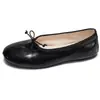 Zapatos de ballet planos casuales retro estilo francés con lazo, de piel genuina, con correa elástica brillante, zapatos planos simples para mujer tipo abuela