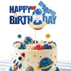 Bandeira de decoração de bolo de astronauta transfronteiriça, tema planeta espacial papel glitter topo de bolo de aniversário suprimentos de festa