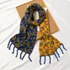 Cachecol Feminino de Lã Tricotado Dupla Face Estilo Coreano Quente para Inverno, Cachecol Pequeno com Franjas para Meninas, Versátil