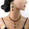 Set de Joyería de Lujo Transfronterizo Europeo y Americano con Forma de Gota de Agua, Exagerados Pendientes de Perla y Collar de Circonita Estilo Vintage de Corte al por Mayor