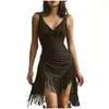 Nuevo Vestido de Mujer de Comercio Exterior Europeo y Americano, Vestido Sexy de Tirantes con Escote en V Profundo y Borlas, Vestido Ajustado para Wish y Amazon