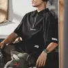 Camiseta Retro Americana de Seda Helada de Manga Corta para Hombre, Marca de Moda de Verano Holgada Talla Grande Ropa para Hombre, Top Polo de Manga Media con Cuello