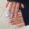 Caixa com 24 Peças de Conjunto de Adesivos para Unhas Artesanais Populares Transfronteiriços em Formato de Amêndoa com Gradiente, Unhas Postiças Curtas, Produto Acabado