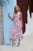 Saia Longa Bohêmia Popular de Verão da Temu Transparente Sexy Estampada Bainha Larga Vestido com Decote Halter Saia de Praia