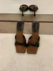 Tacones Altos de Aguja Cuadrados Retro para Mujer, Sandalias Elegantes Abiertas de Verano con Diseño Único, Mules sin Cierre
