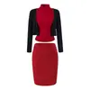 Conjunto Estilo Puro Desejo: Colete de Gola Alta Cincha-Cintura, Cardigã de Manga Longa, Saia Bodycon com Fenda e Calça Flare com Cintura Virada